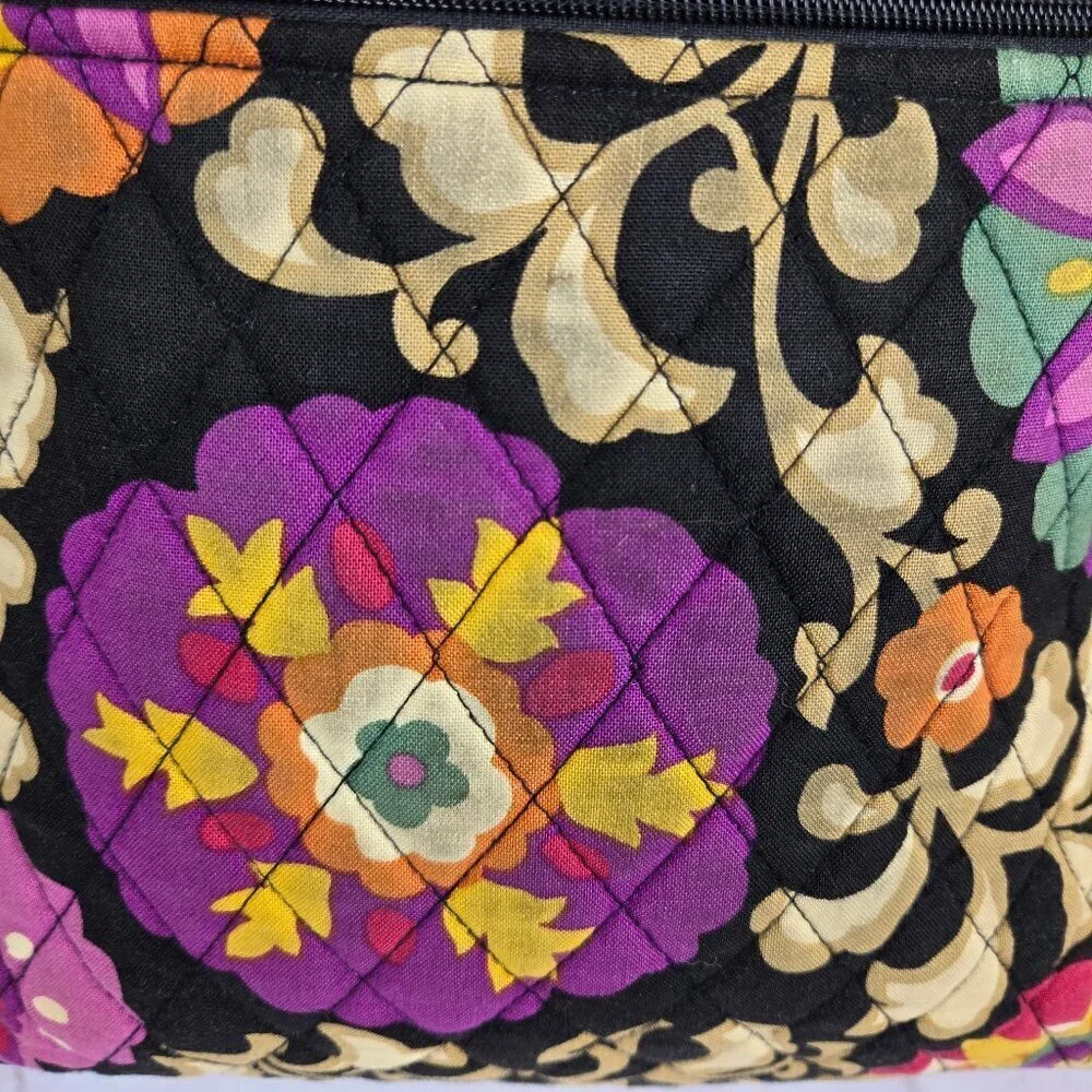 Vera Bradley Cotton Quilted Crossbody Bag Black Pink Orange Adjustable Strap